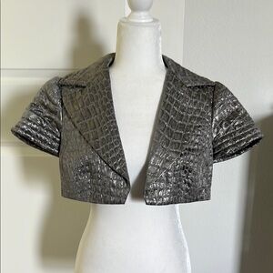EUC Trina Turk Silver Metallic Crop Jacket 8